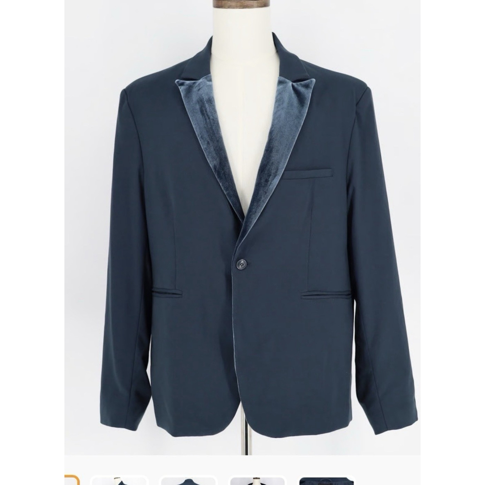 Jay Walker Tinsel Men's Peak Velvet Lapel Sport Coat Blazer Jacket Medium NavyV9